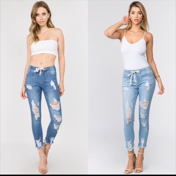 Jaxie’s Unique Denim - Distressed Skinny Denim Joggers
